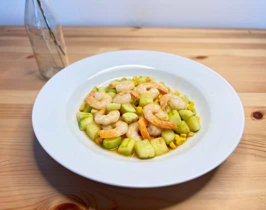 Stir Fried Prawns with Cucumber and Corn Kernel