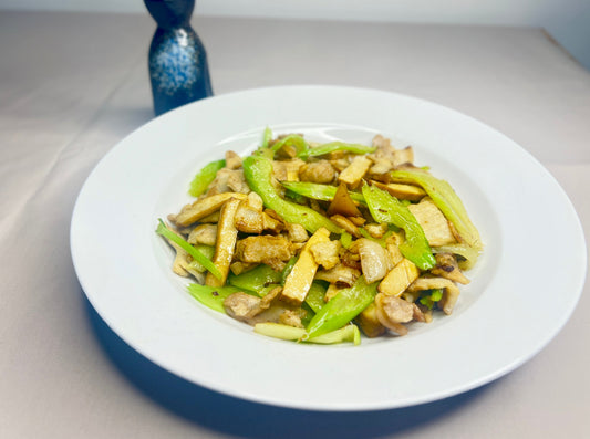 Stir Fried Pork Belly with Celery & Smoked Bean Curd